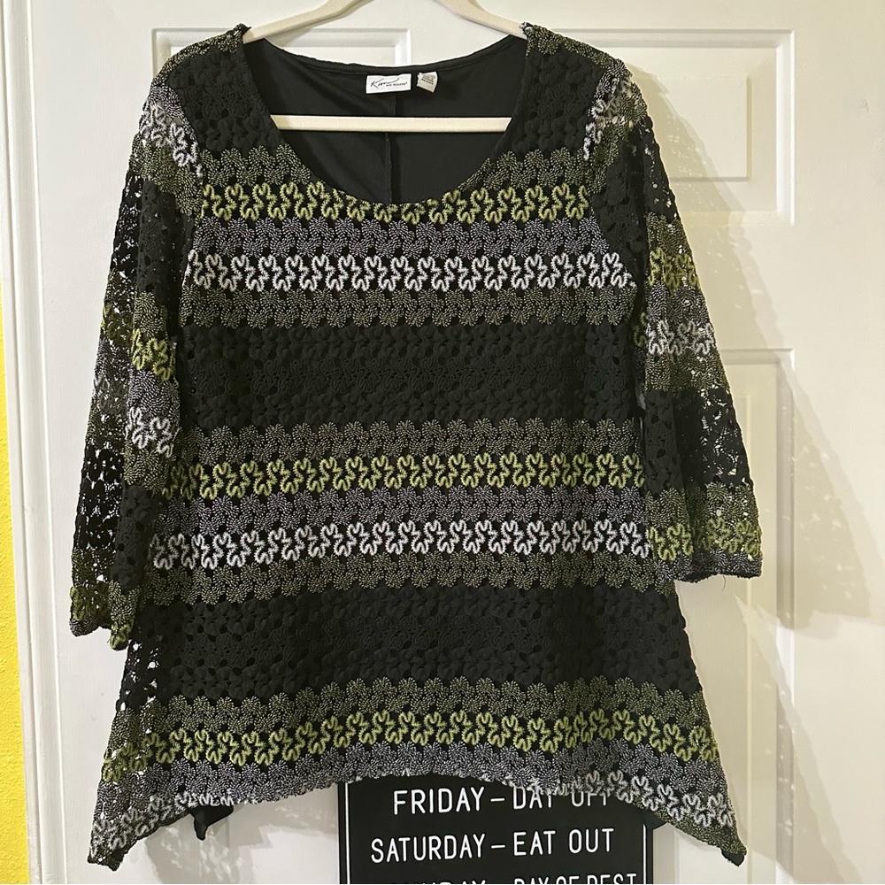 Kim Rogers Black and Olive Lace Blouse